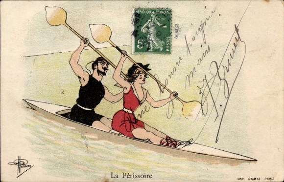 Artist Postcard Guillaume, Albert, La Perissoire, Couple in a Canoe