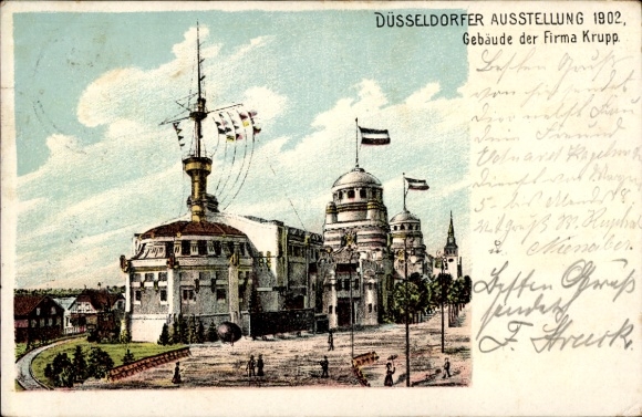 Chromo-Litho Düsseldorf am Rhein, exhibition 1902, Krupp company building, exterior view