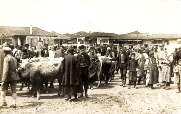 KP Prilep Macedonia, targowisko, tłum, bydło, 1917