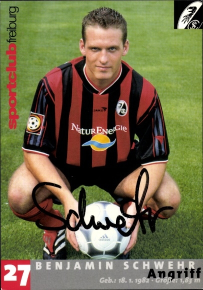Autogrammkarte Fußballer Benjamin Schwehr, SC Freiburg, Autogramm