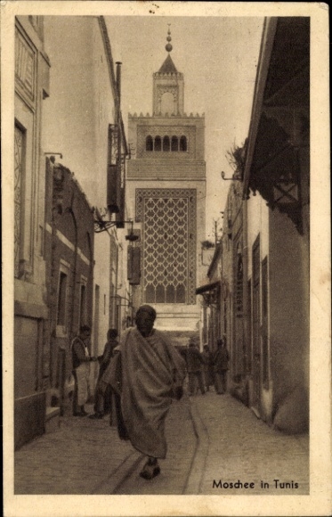 Ak Tunis Tunesien, Moschee in  enge Gasse, historische Architektur