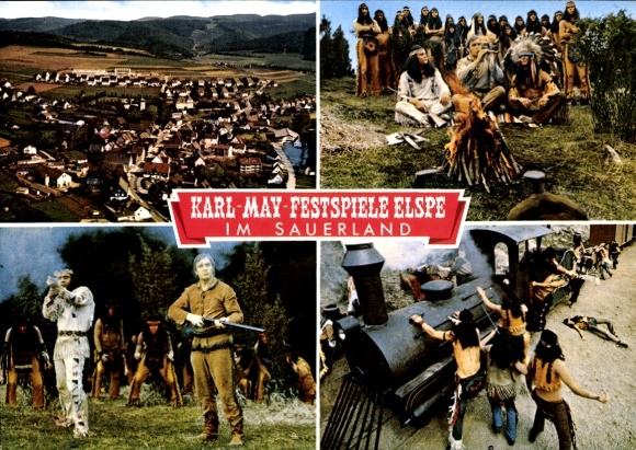Postcard Elspe Lennestadt in Sauerland, Karl May Festival, Winnetou, Indians