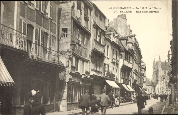 Postcard Falaise Calvados, Rue Saint Gervais, street view