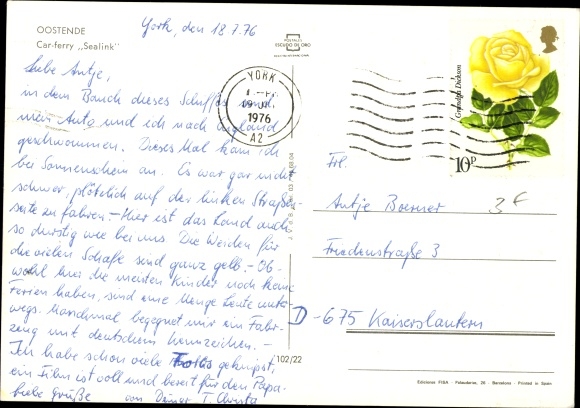 Ak Oostende West-Vlaanderen, veerpont, autoveerboot, Sealink