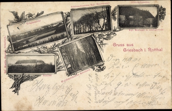 Ak Bad Griesbach im Rottal Niederbayern, overzicht, kasteel, Kgl. Huurkantoor, rechtbank