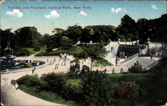 Ak New York City USA, Terrassen und Brunnen im Central Park