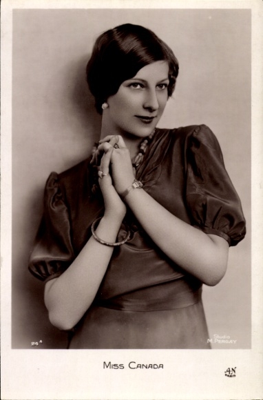 Photo Postcard Miss Canada, portrait in satin dress