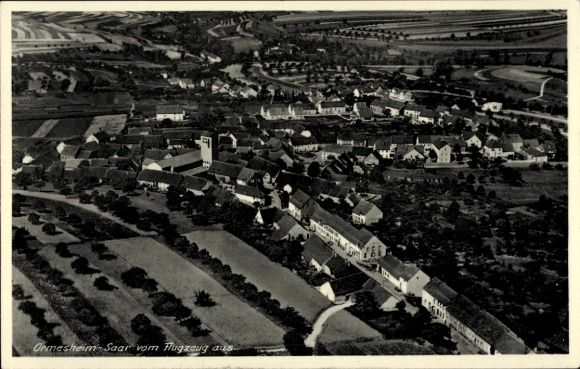 Postcard Ormesheim Mandelbachtal in Saarland, aerial photograph