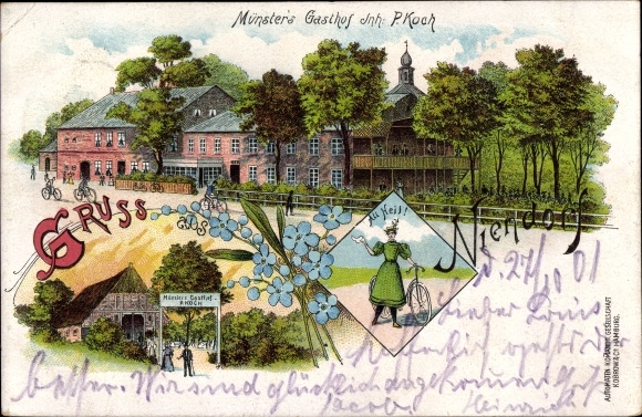 Chromo-Litho Hamburg Eimsbüttel Niendorf, Münster&#39;s Gasthof, owner P. Koch