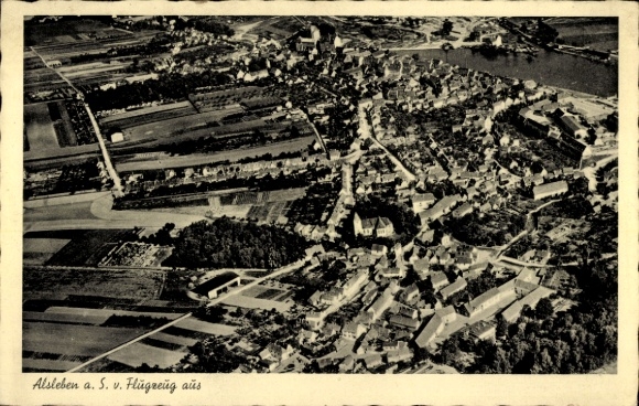 Postcard Alsleben an der Saale, aerial photograph