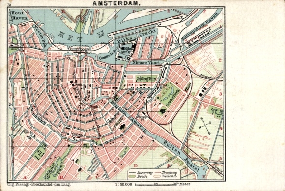 Plan miasta KP Amsterdam Holandia Północna Holandia, Binnenamstel, IJ, Dijksgracht, port