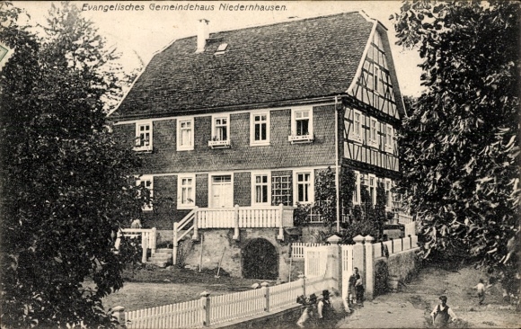 Postcard Niederhausen Fischbachtal, Evangelical community center