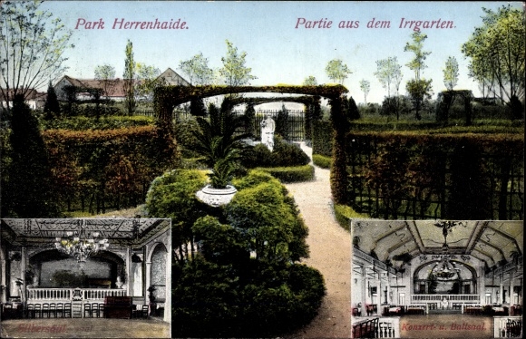 Postcard Herrenhaide Burgstädt in Saxony, Herrenhaide Park, part of the maze, silver hall
