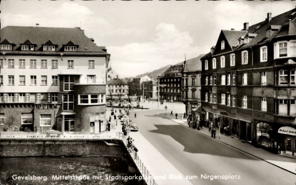 Ak Gevelsberg, Mittelstraße met Stadtsparkasse en uitzicht op Nirgenplatz