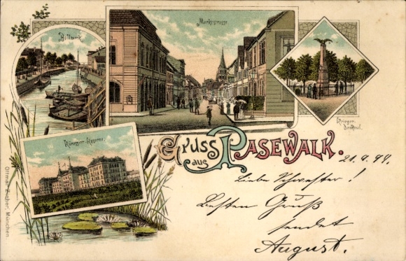 lito Pasewalk w Meklemburgii Pomorze Przednie, pomnik wojenny, ulica targowa, koszary