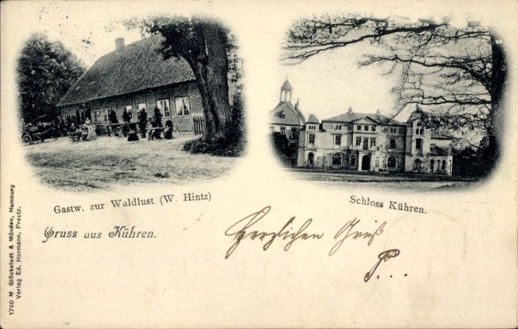 Postcard Kühren in Schleswig Holstein, castle, inn at Waldlust
