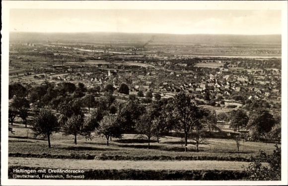 Postcard Haltingen Weil am Rhein, panorama, border triangle