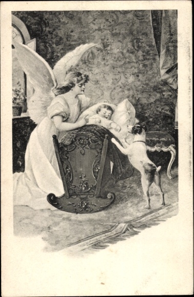 Ak Schutzengel, Baby, Hund