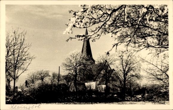 Foto Ak Kleinjörl Jörl in Schleswig Holstein, Kirche zur Baumblüte