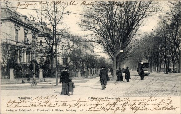 Postcard Hamburg Eimsbüttel Rotherbaum, Rotherbaum Chaussée, tram