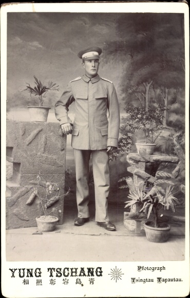Cabinet Photo Tsingtau Tapautau China, German Soldier in Uniform, portrait
