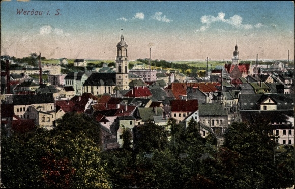 PC Werdau on the Pleiße in Saxony, view of the town