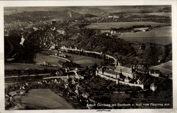 Postcard Comburg Schwäbisch Hall in Württemberg, Castle, Steinbach, Hall, aerial photograph