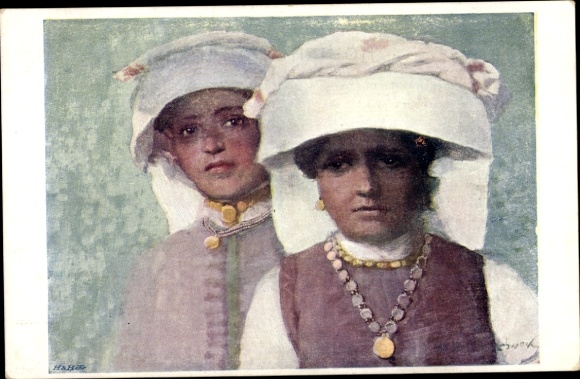 Artist Postcard Mrkvicka, women from Pordim, Bulgarian women in traditional costume