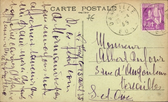 Postcard Damville Eure, view over houses, landscape, trees