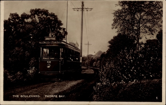 Ak Southend op Sea Essex England, The Boulevard, Thorpe Bay, tram 12