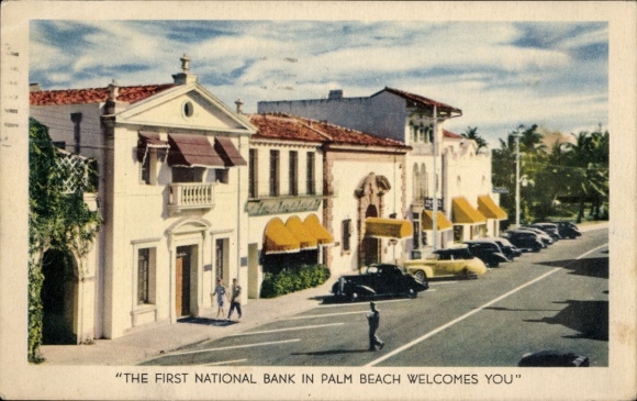Ak Palm Beach Florida USA, de eerste nationale bank in Palm Beach heet u welkom