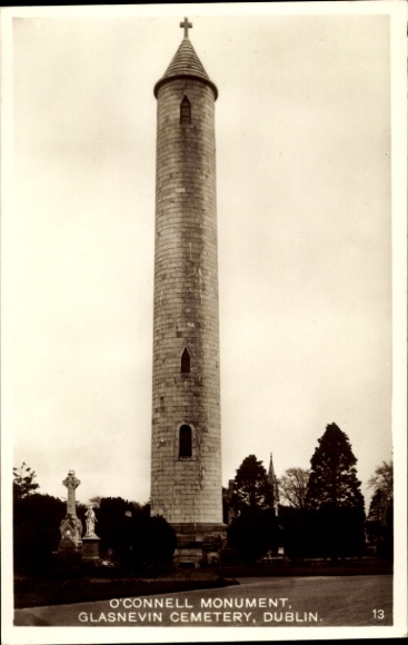 KP Dublin Irlandia, Pomnik O'Connella, Cmentarz Glasnevin, wysoka kolumna, drzewa