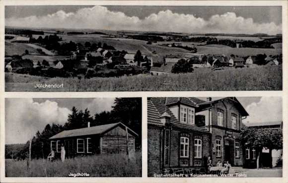 Postcard Jülchendorf Weitendorf Mecklenburg, hunting lodge, inn and colonial goods Walter Tohtz
