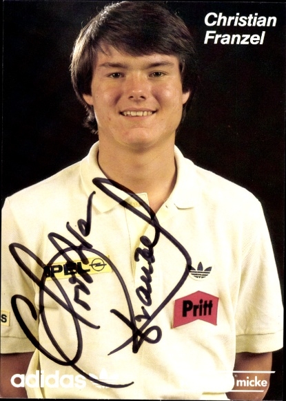 Postcard table tennis, Christian Franzel, Borussia Düsseldorf, autograph