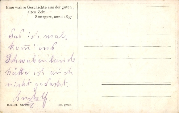 Artist Postcard Stuttgart am Neckar, A true story from the good times, fountain, Anno 1837