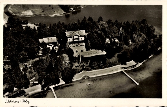 Postcard Schliersee in the district of Miesbach, Upper Bavaria, aerial photograph