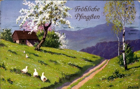 Artist Postcard Mailick, Congratulations, Pentecost, Village Idyll