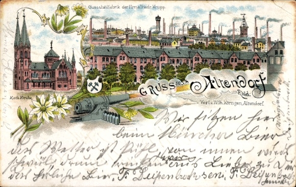 Chromo-Litho Altendorf Essen Ruhr area, Catholic Church, cast steel factory of the company Friedr. Krupp