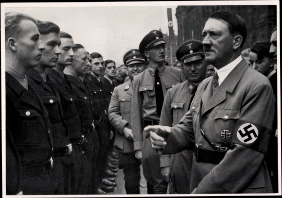 Collective picture Adolf Hitler No. 85, Nazi Party Rally Nuremberg 1935, Führer and Dr. Ley at Werkscharen