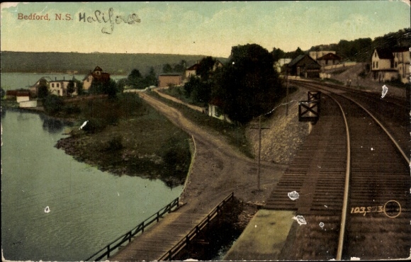 Ak Bedford Halifax Nova Scotia Canada, Blick von den Gleisen aus