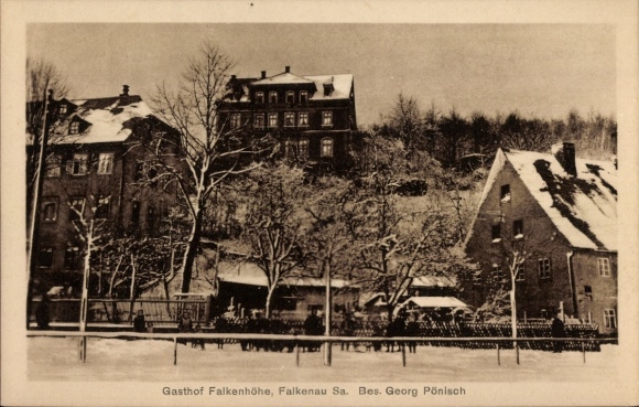 Ak Falkenau Flöha in Sachsen, Gasthof Falkenhöhe, Bes. Georg Pönisch, Winter