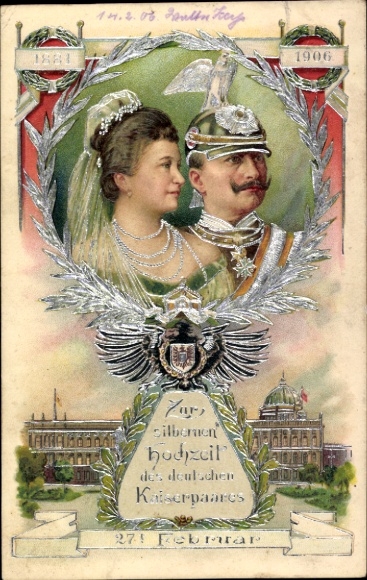 Präge Ak Kaiser Wilhelm II., Kaiserin Auguste, Silberne Hochzeit