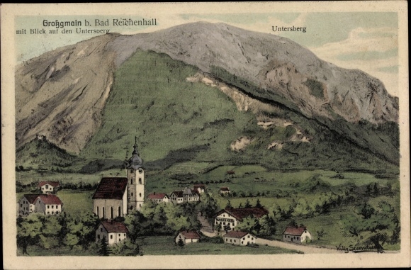 Artist PC Steinetser, Willy, Großgmain in Salzburg, view of the Untersberg, Gasthof Kaiser Karl