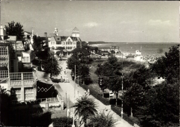 Postcard Seebad Binz on Rügen, seaside view, villa, walkers, beach, trees