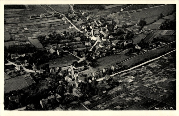 Ak Oestrich Winkel am Rhein Rheingau, Luftaufnahme von Oestrich, ländliche Umgebung, zahlreiche H
