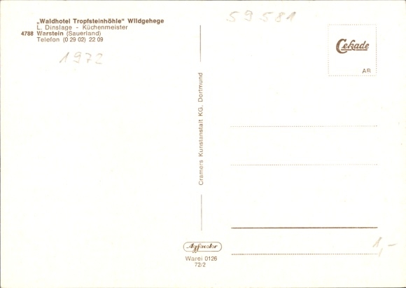 Postcard Warstein in Sauerland, Waldhotel Tropfsteinhöhle