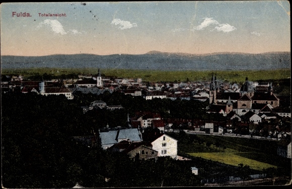 Postcard Fulda in Osthessen, total view of the village, churches, mountains