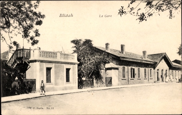 Ansichtkaart Blida Algerije, treinstation
