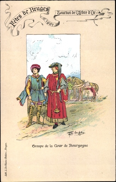 Artist PC Bruges Brugge West Flanders, Festes 1907, Tournoi de l&#39;Arbre d&#39;Or, Cour de Bourgogne