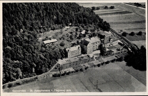 Postcard Gemünden Wohra in Hesse, aerial view of St. Joseph's House, surrounding fields, trees